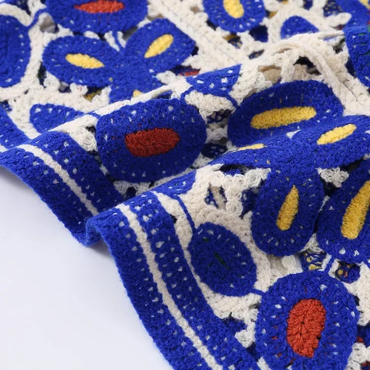 Wholesale blue floral crochet-look button vest for OEM and private label production 3