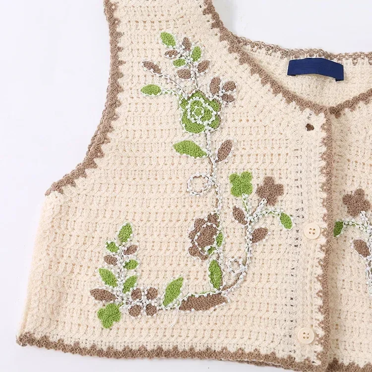 Wholesale ivory botanical embroidered crochet-look vest for OEM and private label production 3