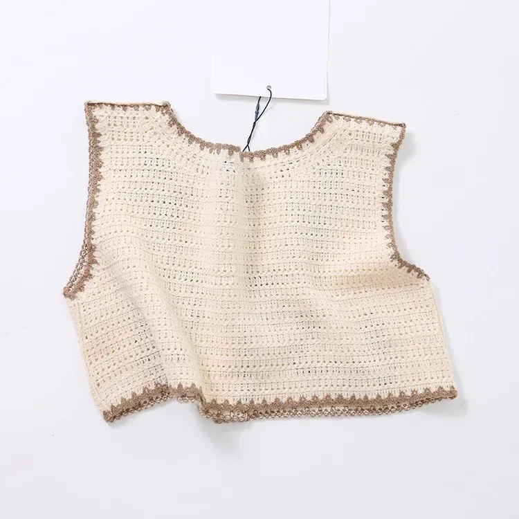 Wholesale retro floral scallop crochet-look vest for OEM and private label production 3