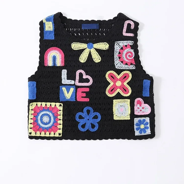 Wholesale black graphic floral crochet-look tank top for OEM and private label production 2