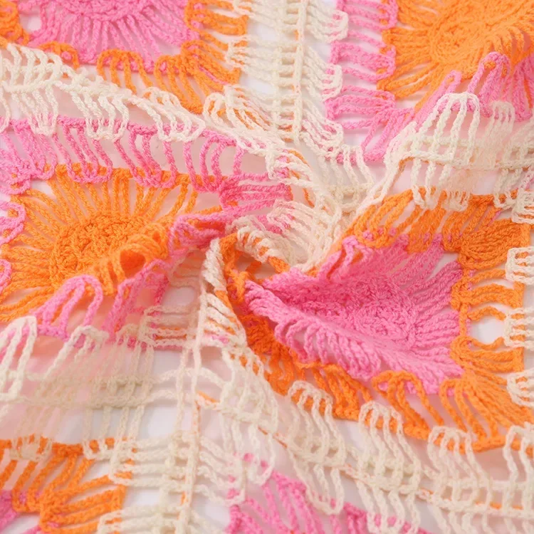 Wholesale orange pink patchwork crochet-look cardigan for OEM and private label production 4