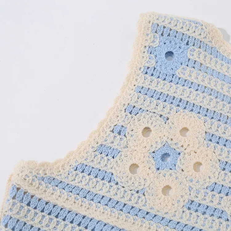 Wholesale blue stripe asymmetric crochet-look tank for OEM and private label production 4