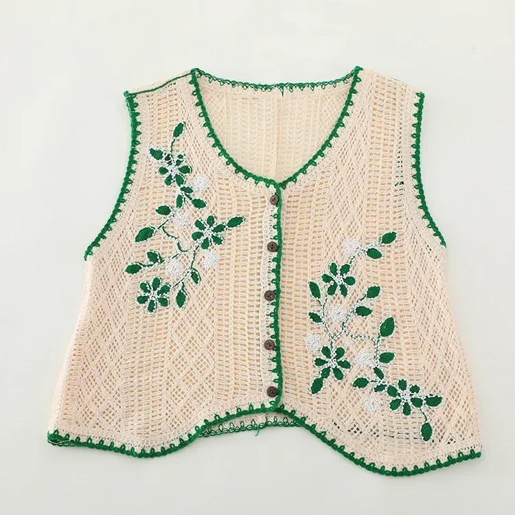 Wholesale ivory green botanical crochet-look vest for OEM and private label production 2