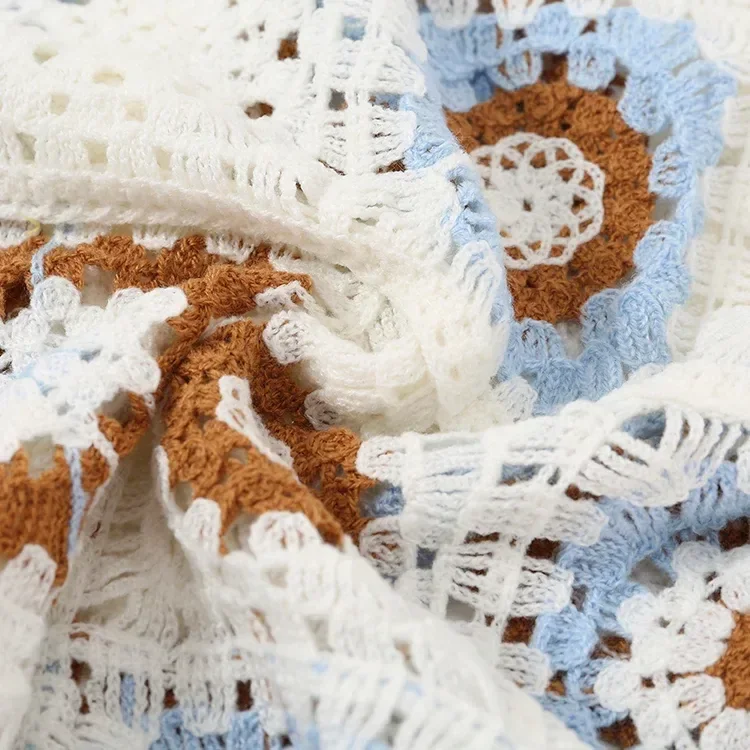 Wholesale blue brown granny square crochet-look cardigan for OEM and private label production 4