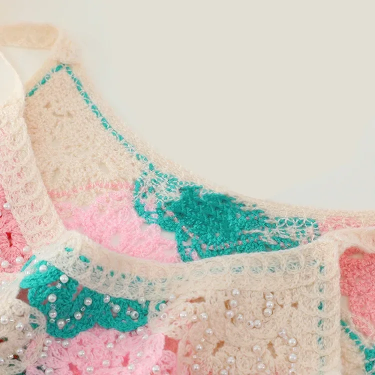 Wholesale pastel 3d floral crochet-look tank top for OEM and private label production 3