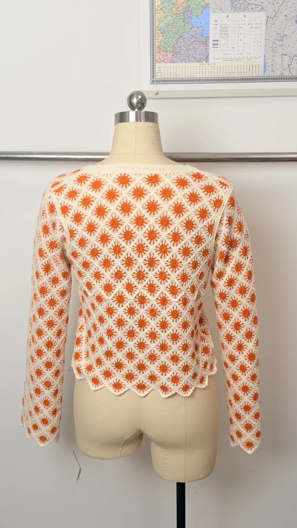 Wholesale Orange Daisy Crochet-Look Button Cardigan for OEM and private label production 2
