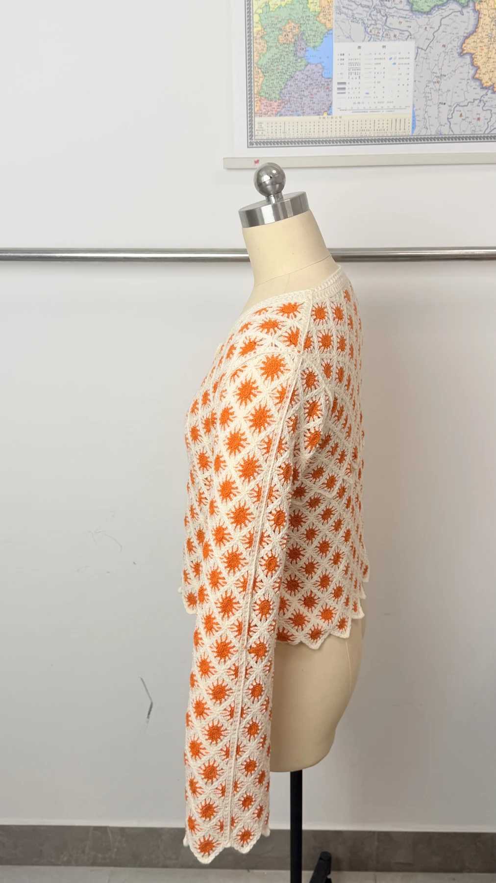 Wholesale Orange Daisy Crochet-Look Button Cardigan for OEM and private label production 3