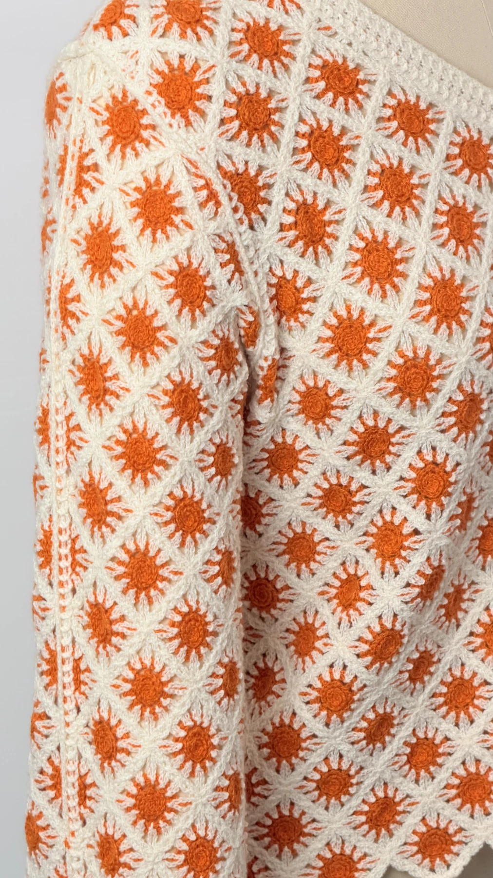 Wholesale Orange Daisy Crochet-Look Button Cardigan for OEM and private label production 5