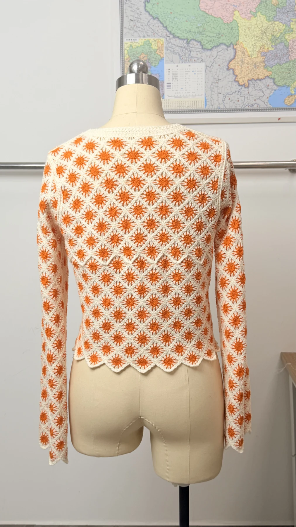 Wholesale Orange Daisy Crochet-Look Button Cardigan for OEM and private label production 8