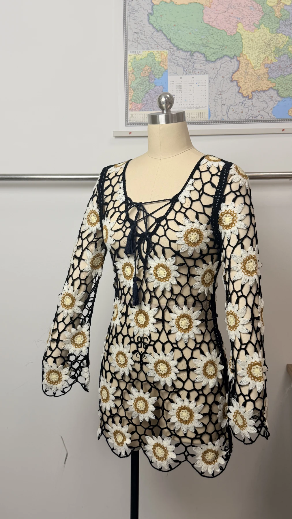 Wholesale Black Ivory Daisy Crochet-Look Tunic for OEM and private label production 3
