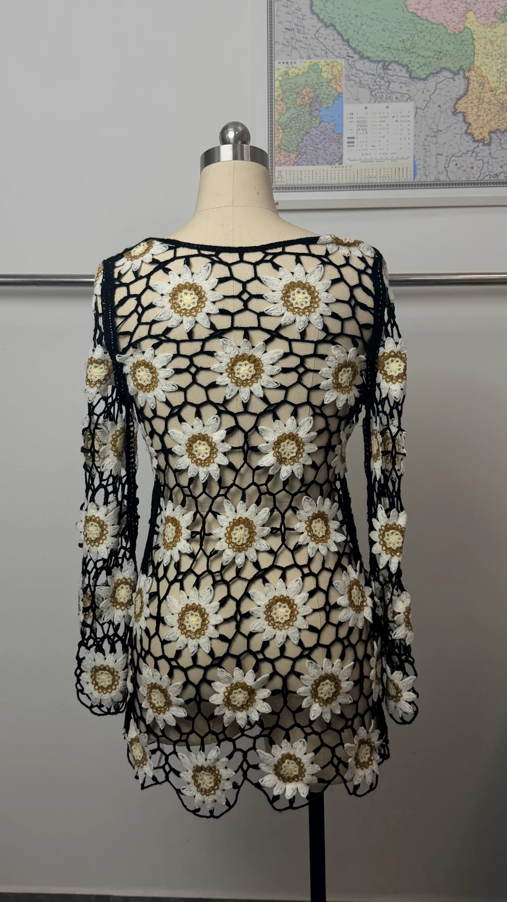 Wholesale Black Ivory Daisy Crochet-Look Tunic for OEM and private label production 6