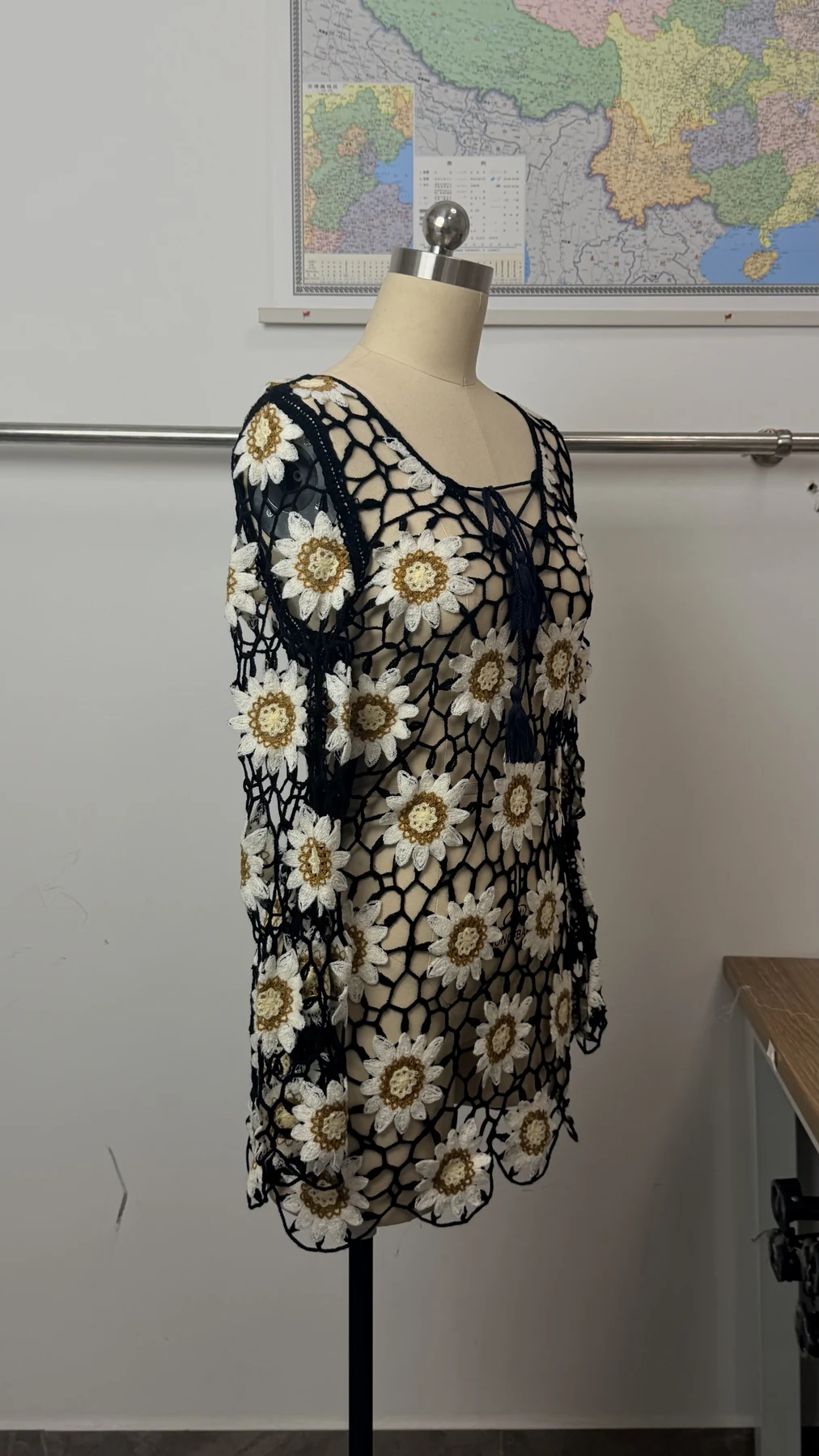Wholesale Black Ivory Daisy Crochet-Look Tunic for OEM and private label production 8
