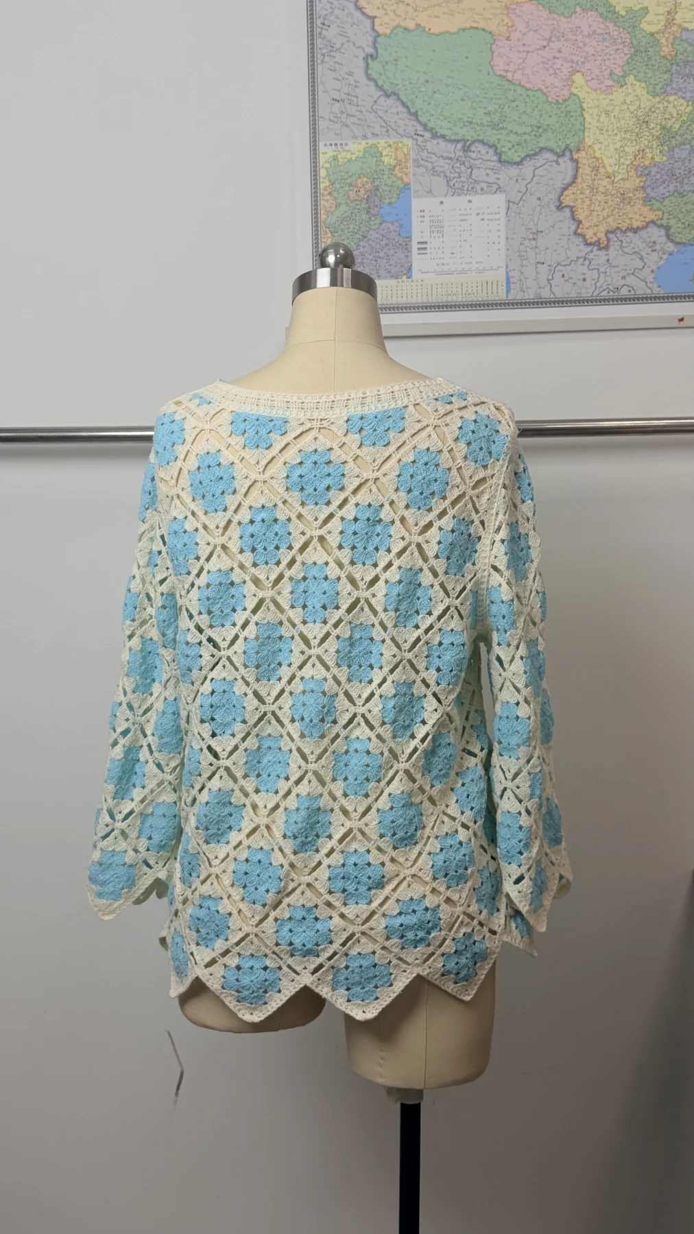 Wholesale Aqua Diamond Crochet-Look Tunic Top for OEM and private label production 3