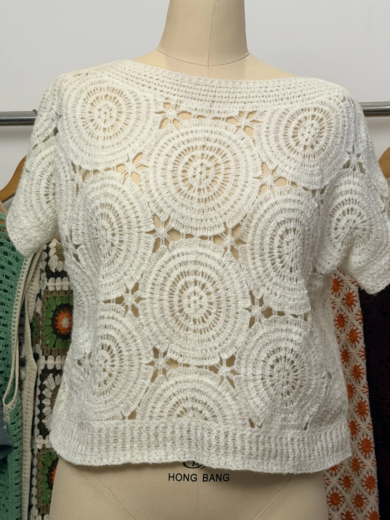 Wholesale Ivory Circular Motif Crochet-Look Top for OEM and private label production