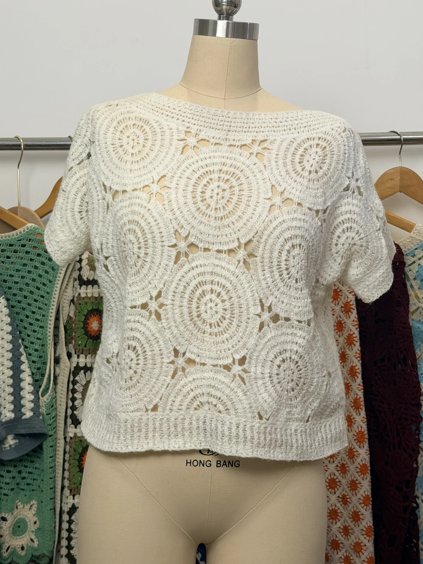 Wholesale Ivory Circular Motif Crochet-Look Top for OEM and private label production 2
