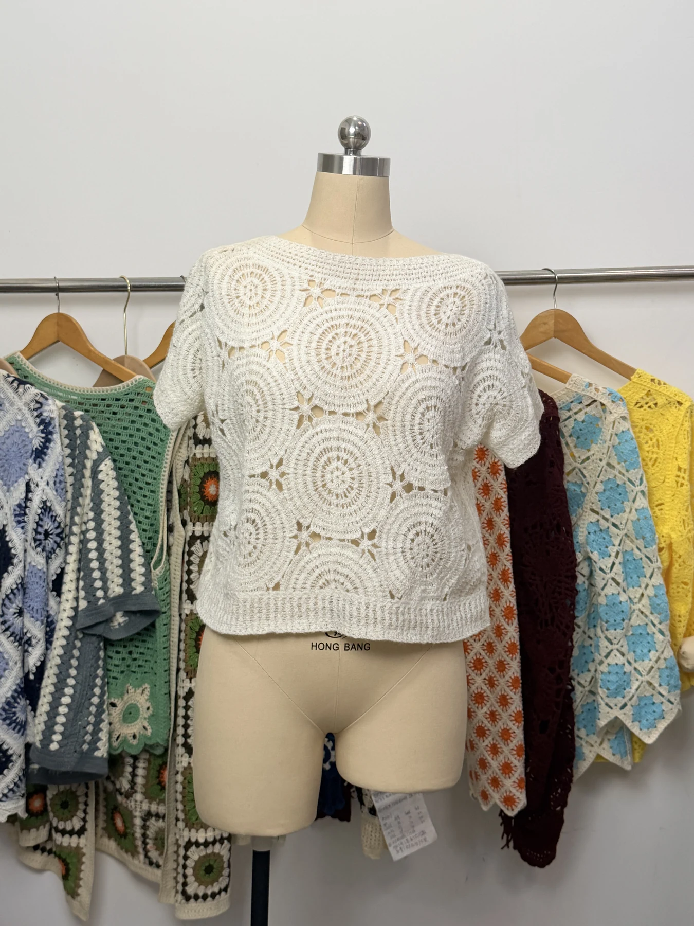 Wholesale Ivory Circular Motif Crochet-Look Top for OEM and private label production 3