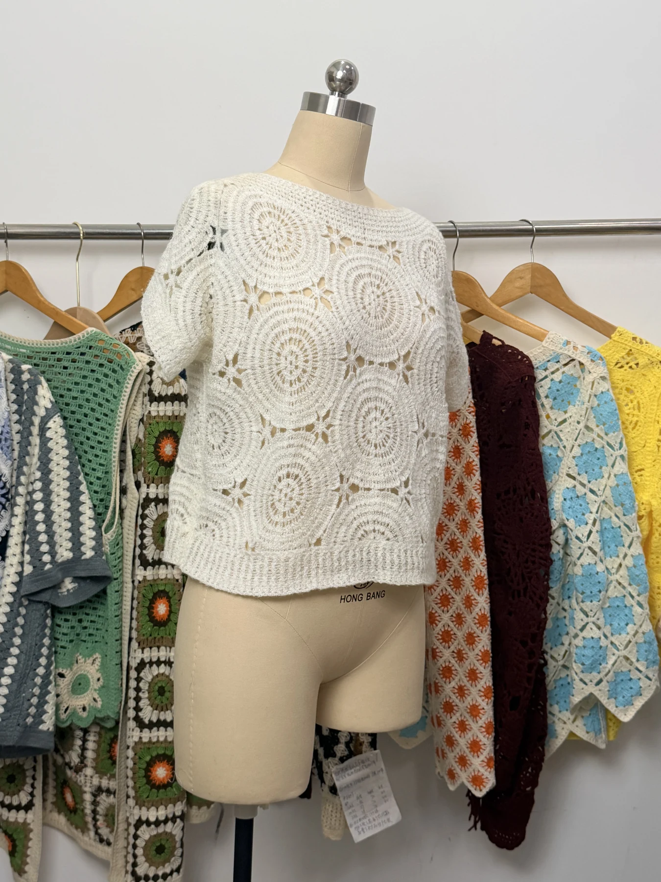Wholesale Ivory Circular Motif Crochet-Look Top for OEM and private label production 5