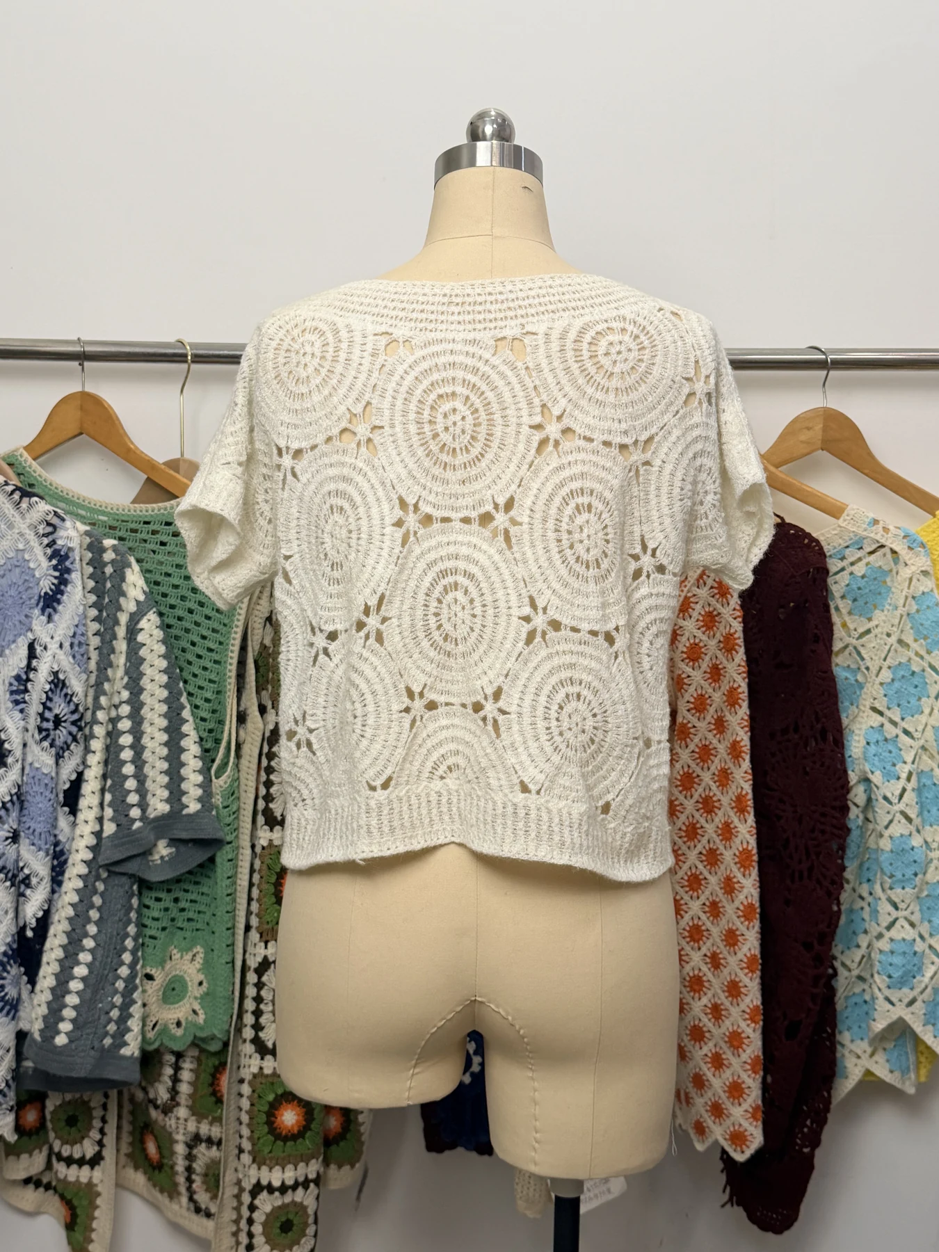 Wholesale Ivory Circular Motif Crochet-Look Top for OEM and private label production 6
