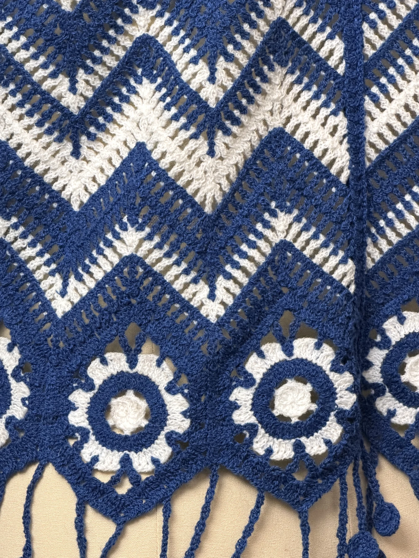 Wholesale Navy Chevron Fringe Crochet-Look Poncho Top for OEM and private label production 6