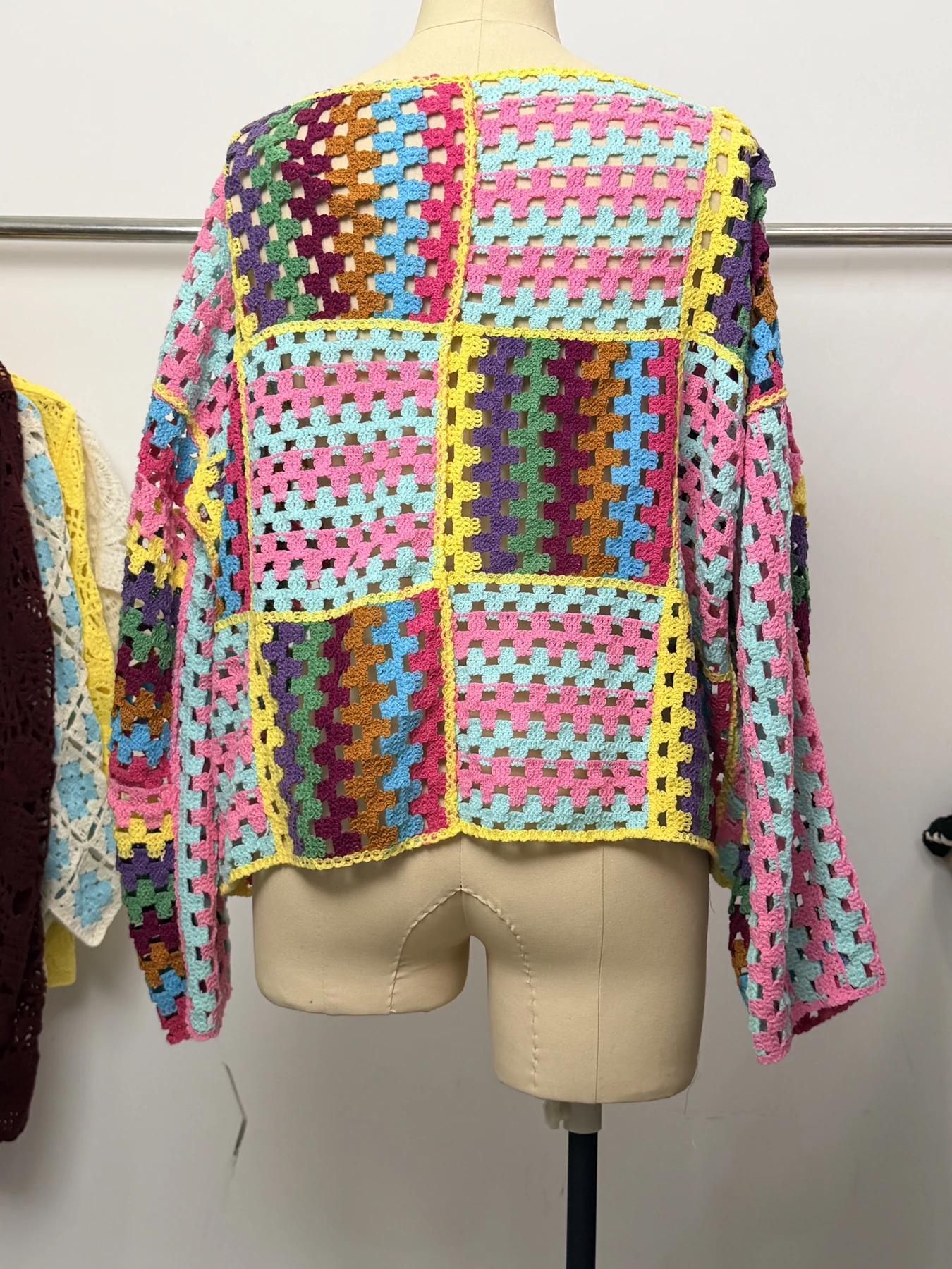 Wholesale Multicolor Patchwork Crochet-Look Sweater for OEM and private label production 5
