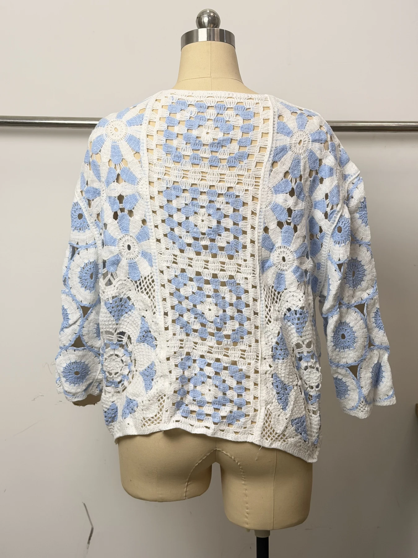 Wholesale Blue Ivory Floral Crochet-Look Cardigan for OEM and private label production 2