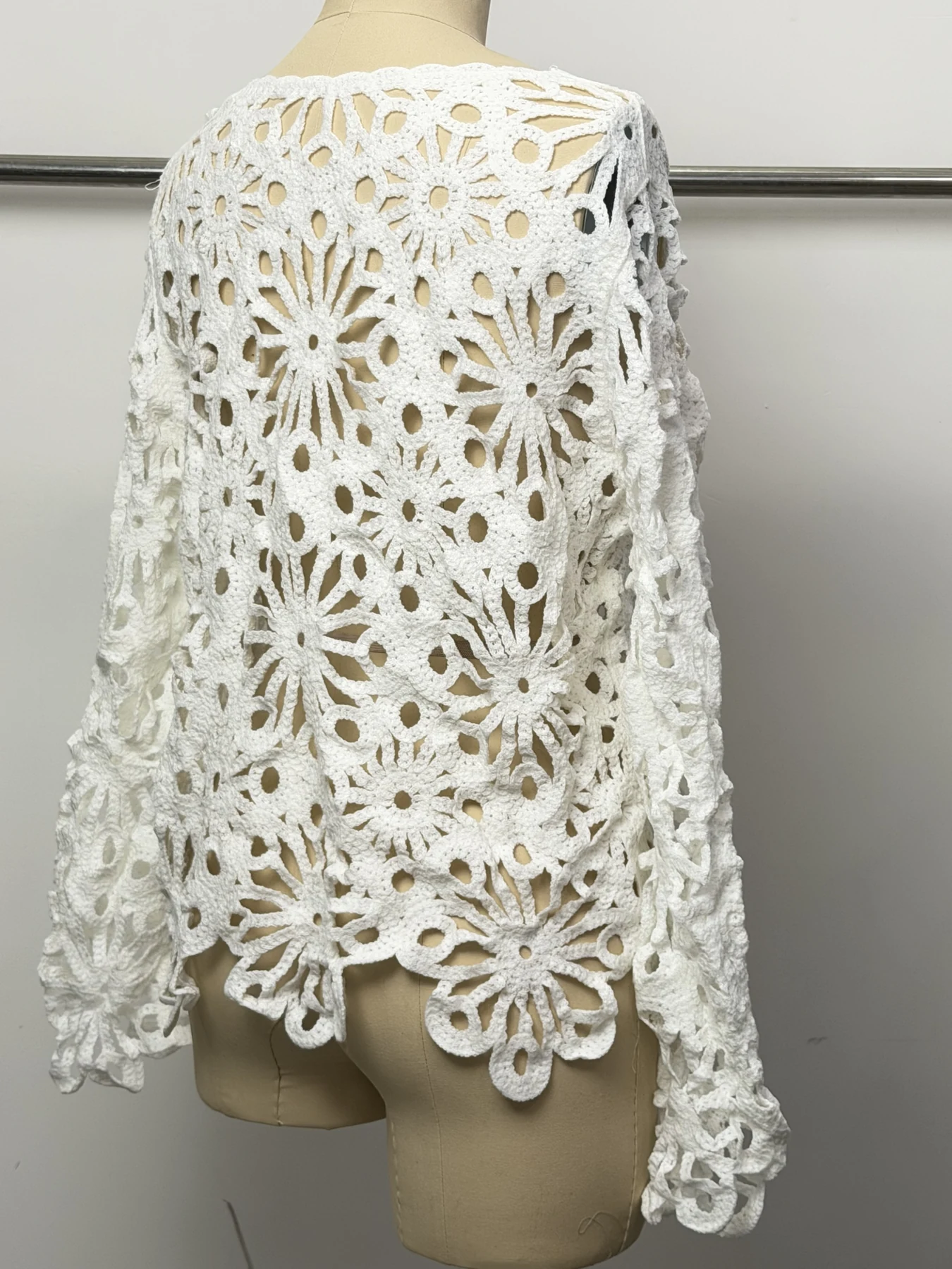 Wholesale Ivory Petal Motif Crochet-Look Poncho Top for OEM and private label production 6