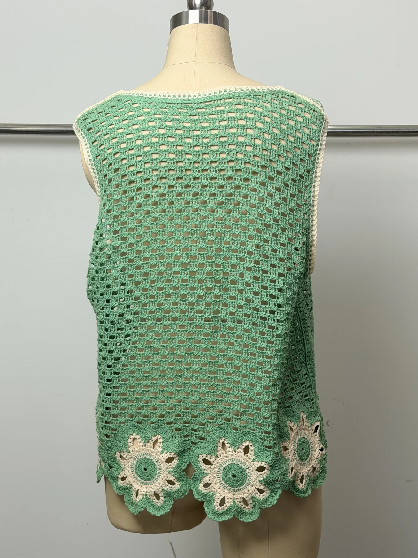 Wholesale Sage Green Crochet-Look Sleeveless Top for OEM and private label production 2