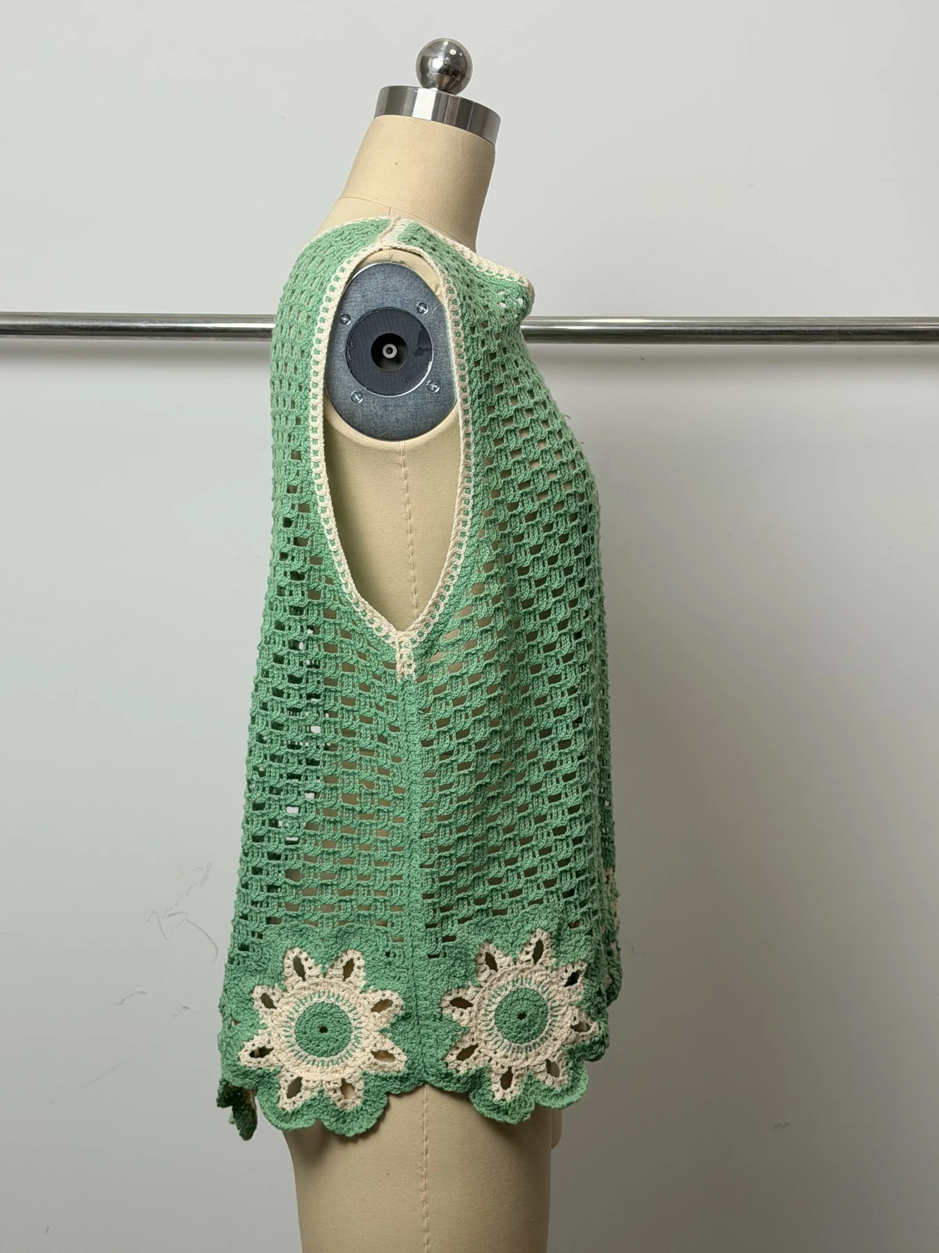 Wholesale Sage Green Crochet-Look Sleeveless Top for OEM and private label production 3