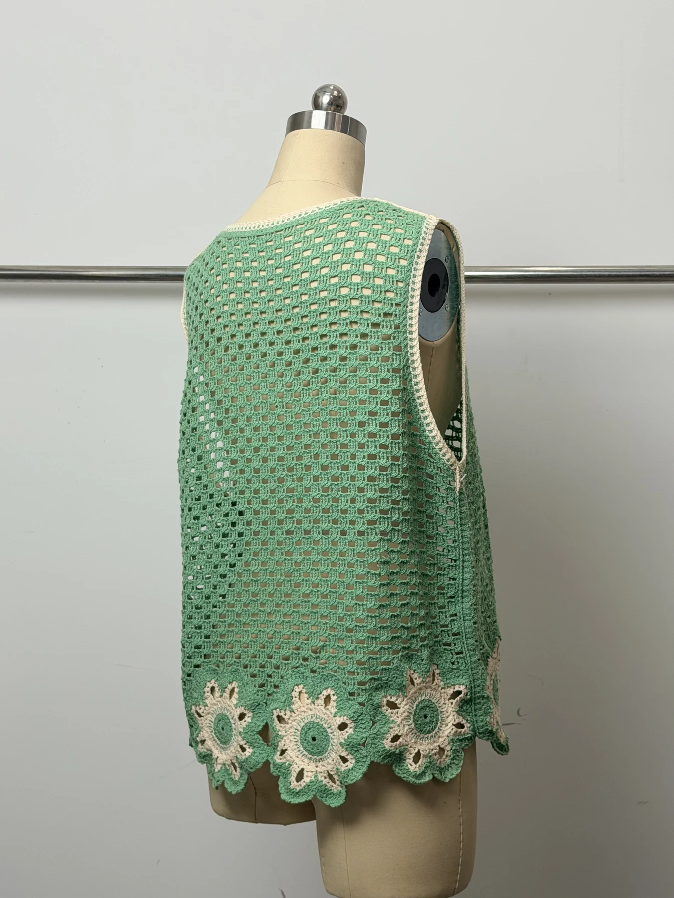 Wholesale Sage Green Crochet-Look Sleeveless Top for OEM and private label production 4