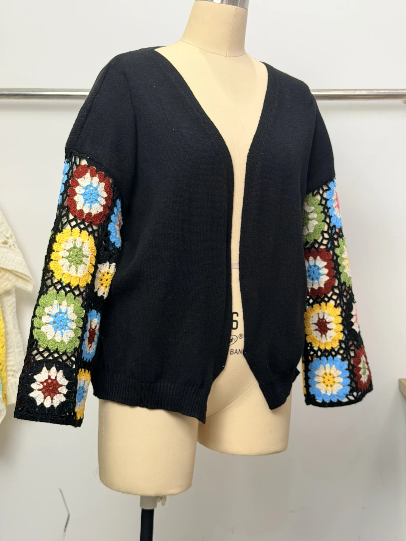 Wholesale Charcoal Granny Square Sleeve Knit Cardigan for OEM and private label production 5