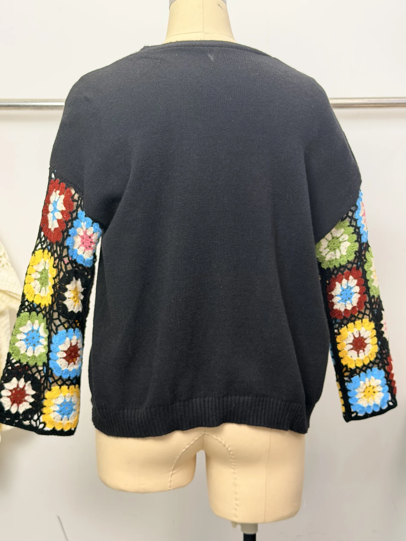 Wholesale Charcoal Granny Square Sleeve Knit Cardigan for OEM and private label production 6