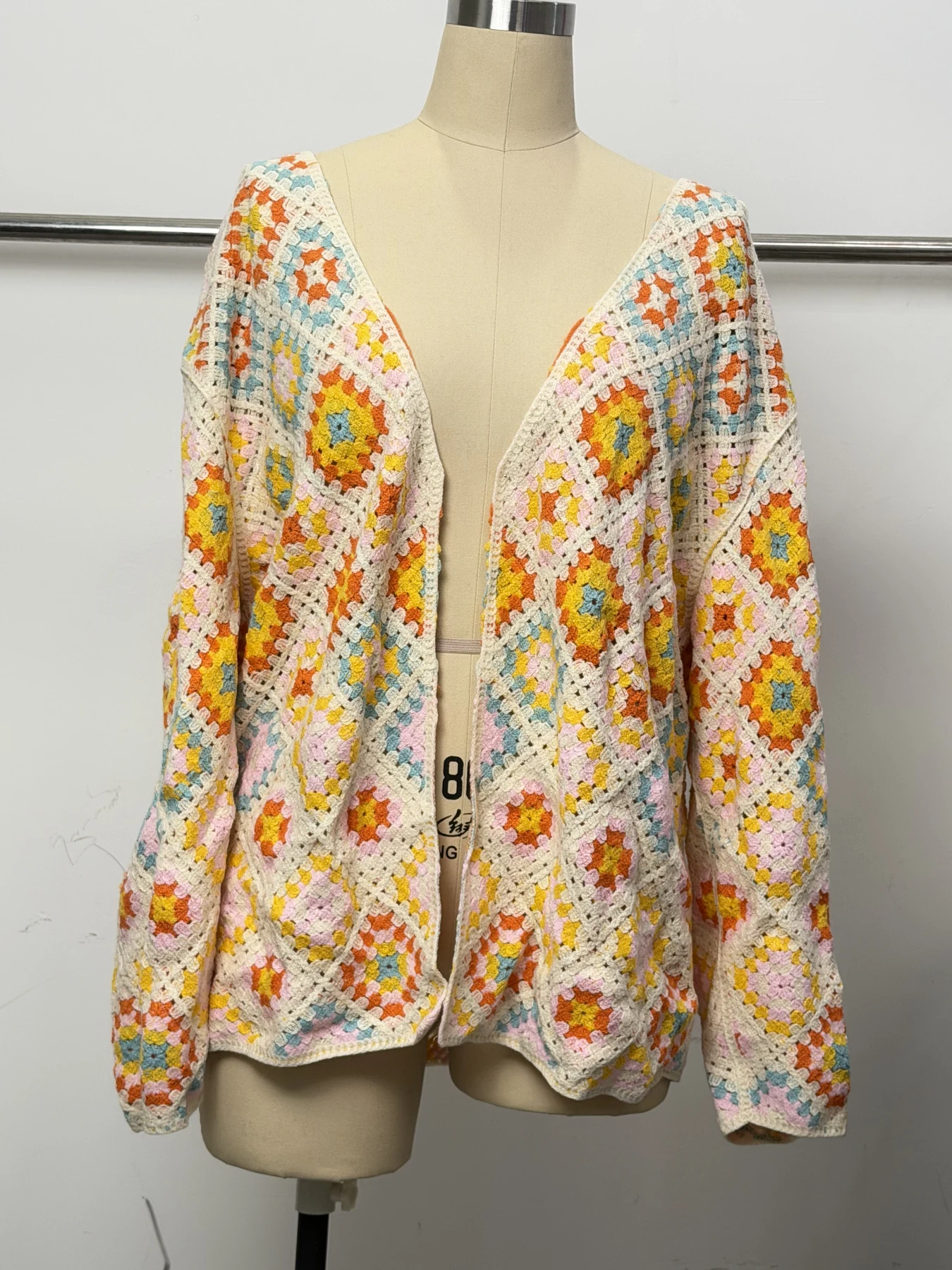 Wholesale Orange Yellow Floral Crochet-Look Cardigan for OEM and private label production