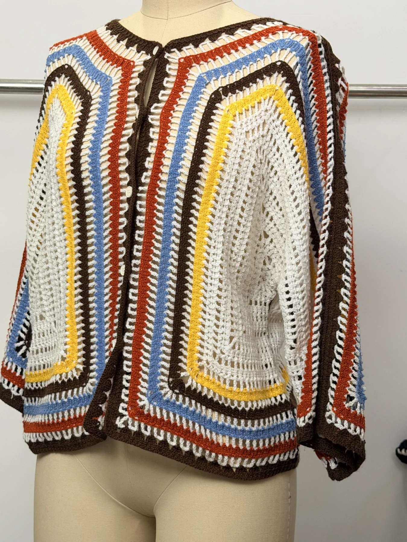 Wholesale Rust Navy Stripe Crochet-Look Cardigan for OEM and private label production 2