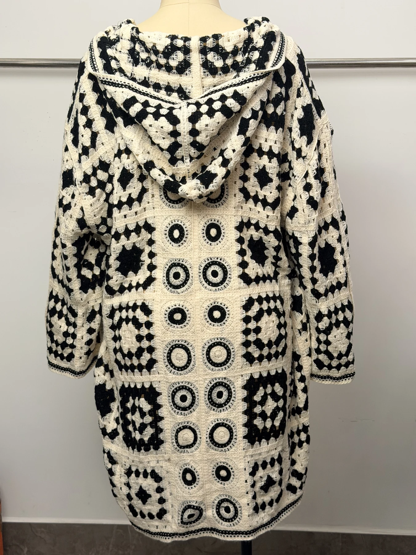 Wholesale Black Ivory Abstract Crochet-Look Cardigan for OEM and private label production 5