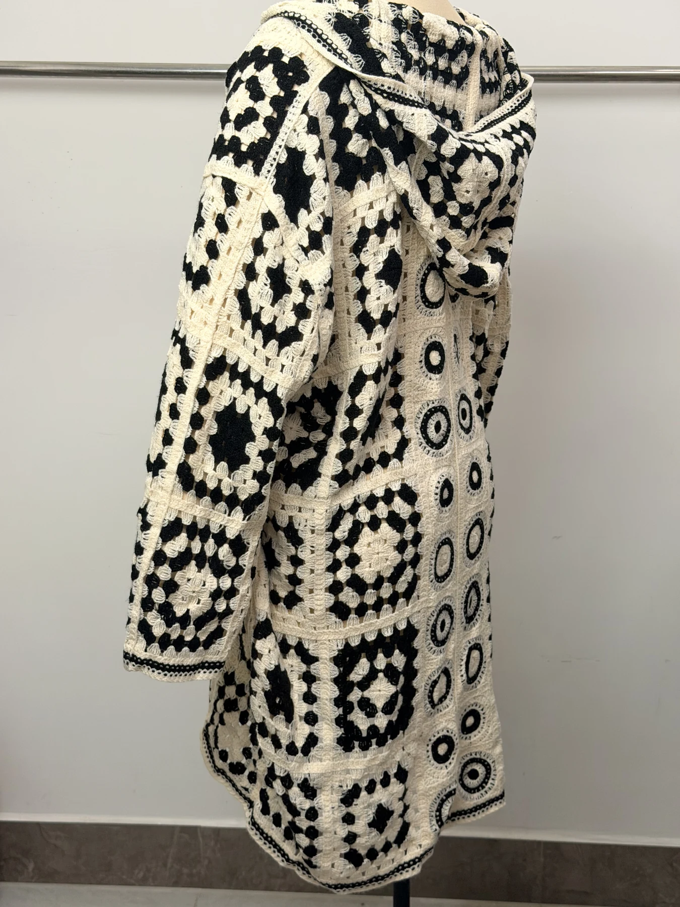 Wholesale Black Ivory Abstract Crochet-Look Cardigan for OEM and private label production 6
