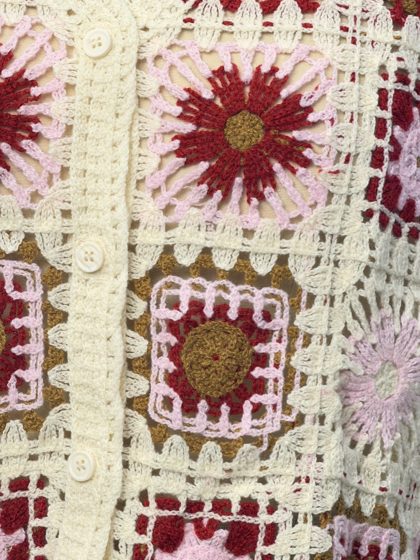 Wholesale Burgundy Pink Granny Square Crochet-Look Vest for OEM and private label production 4