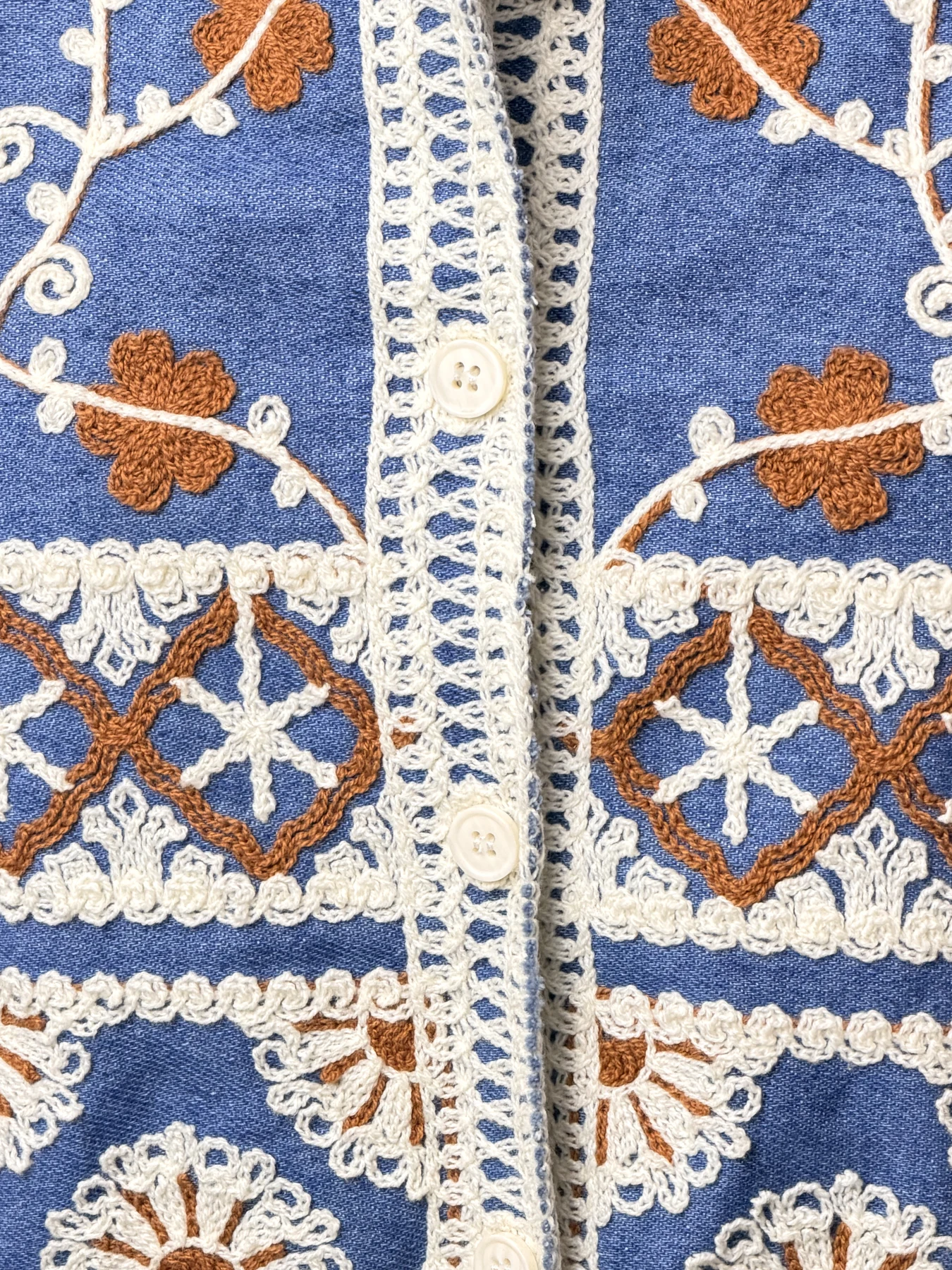 Wholesale Blue Rust Floral Crochet-Look Button Vest for OEM and private label production 5