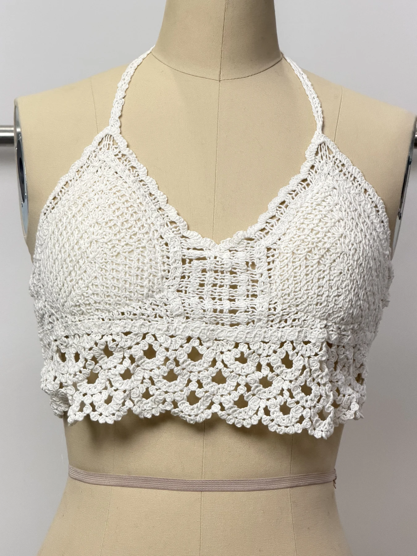 Wholesale Ivory Halter Crochet-Look Crop Top for OEM and private label production