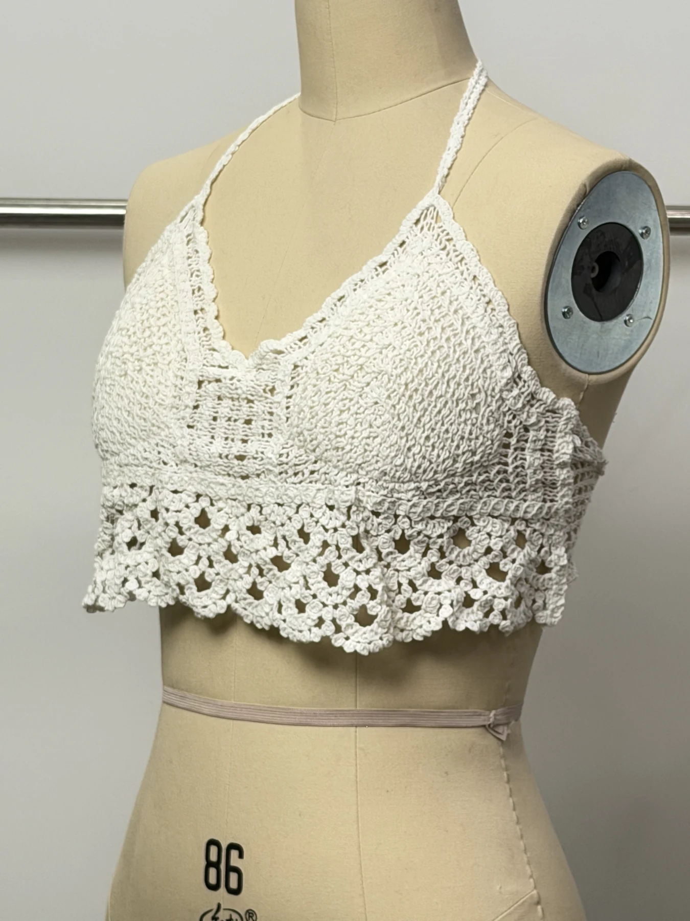 Wholesale Ivory Halter Crochet-Look Crop Top for OEM and private label production 2