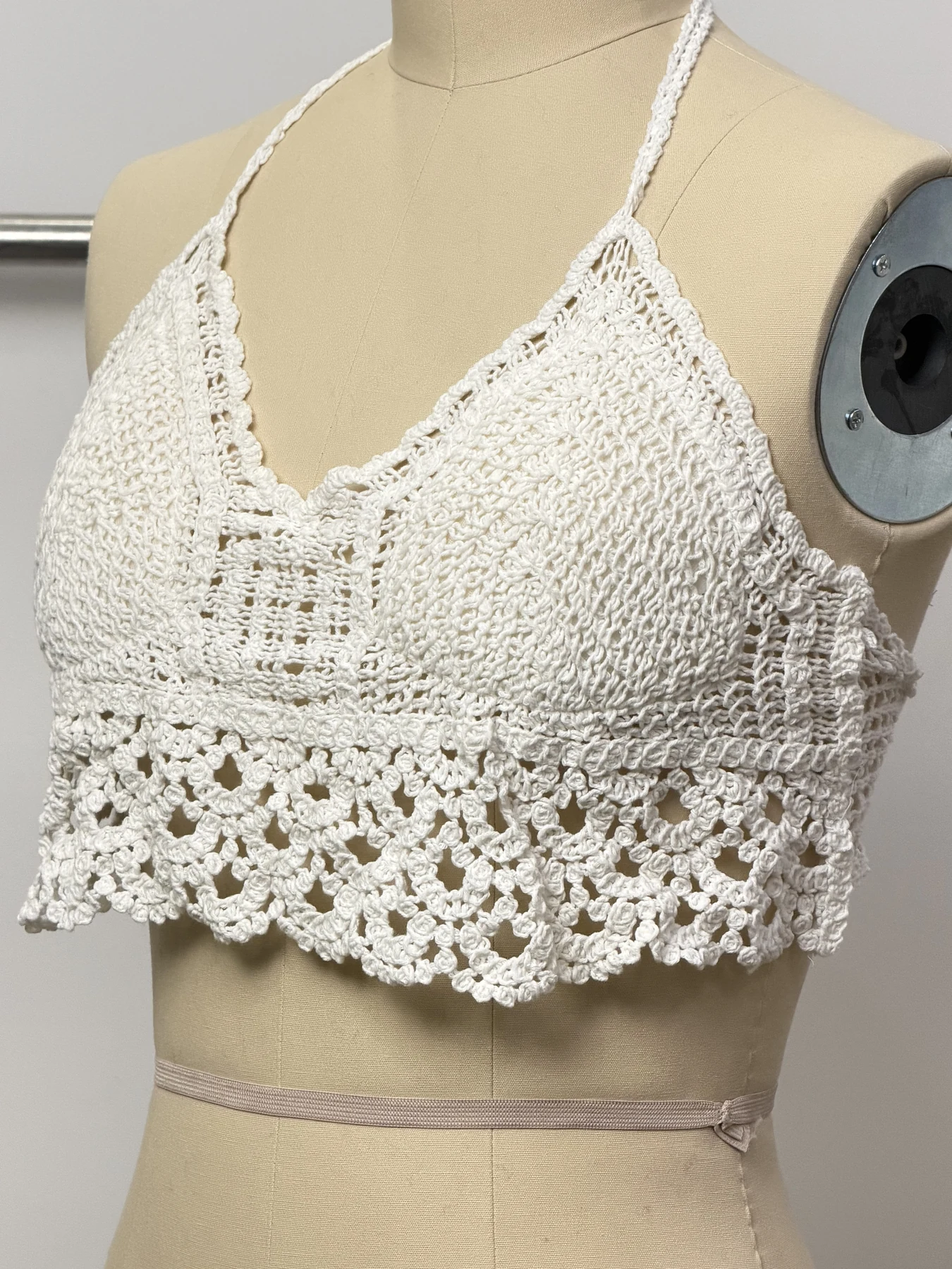 Wholesale Ivory Halter Crochet-Look Crop Top for OEM and private label production 3