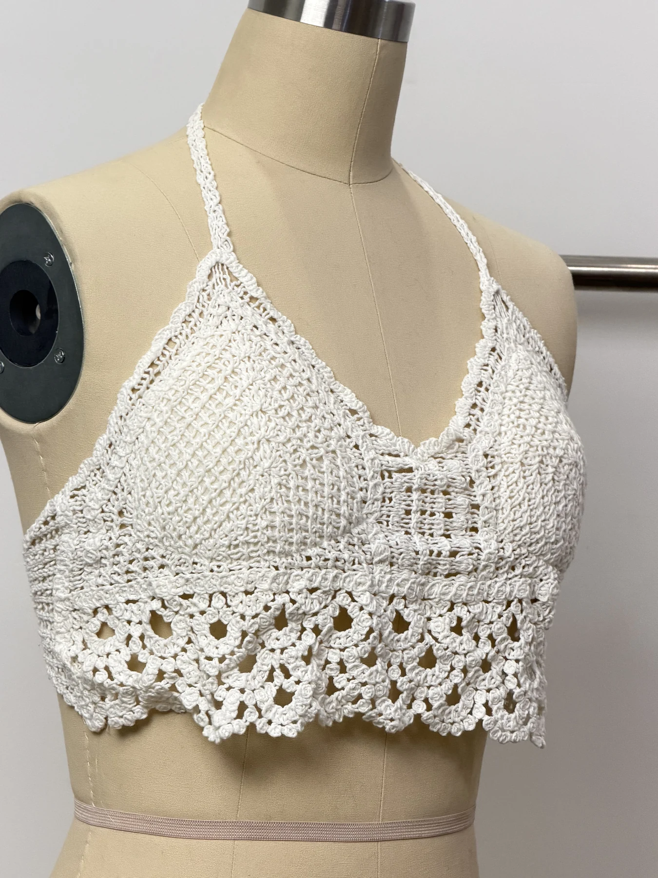 Wholesale Ivory Halter Crochet-Look Crop Top for OEM and private label production 4