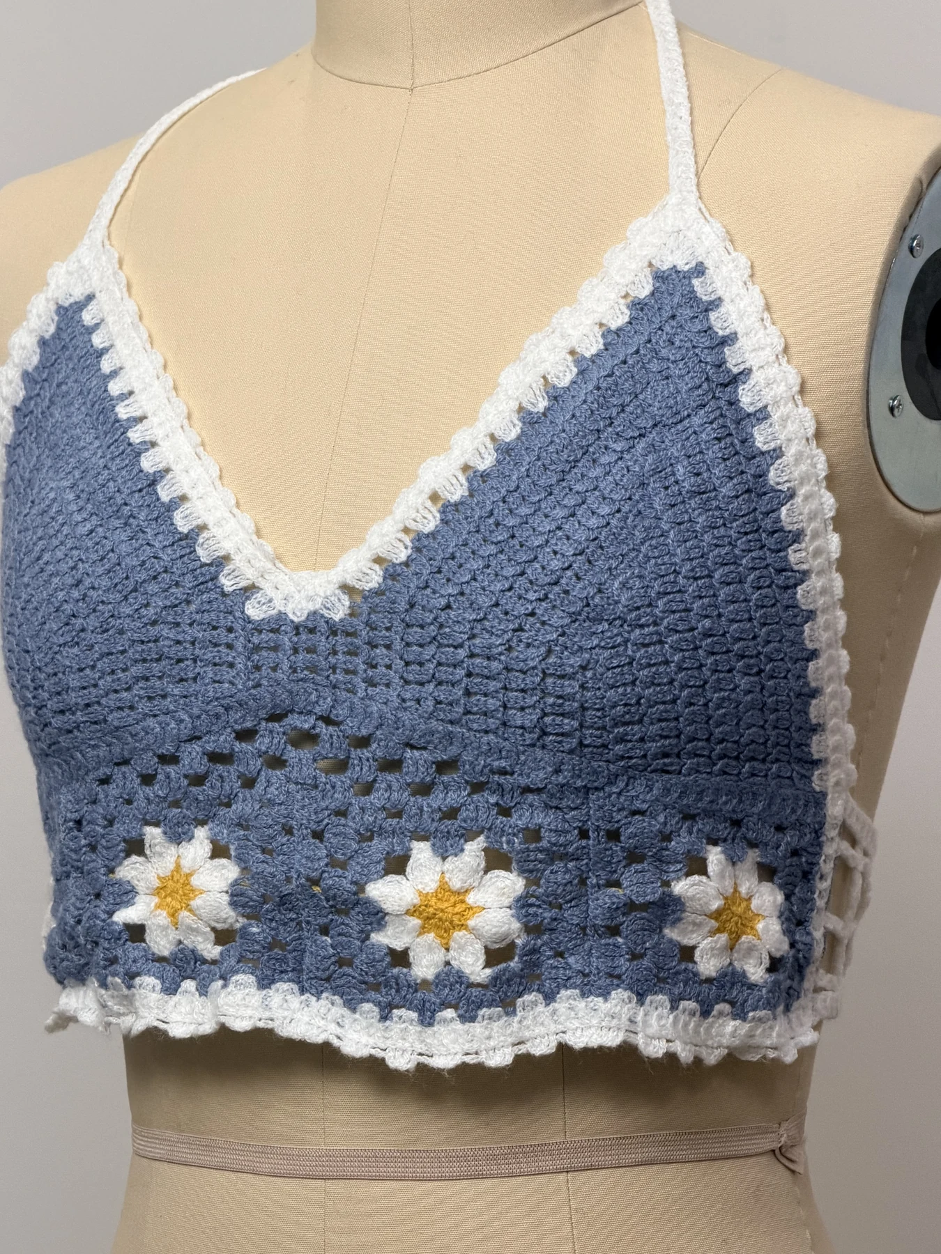 Wholesale Blue Ivory Daisy Crochet-Look Bralette Top for OEM and private label production 3