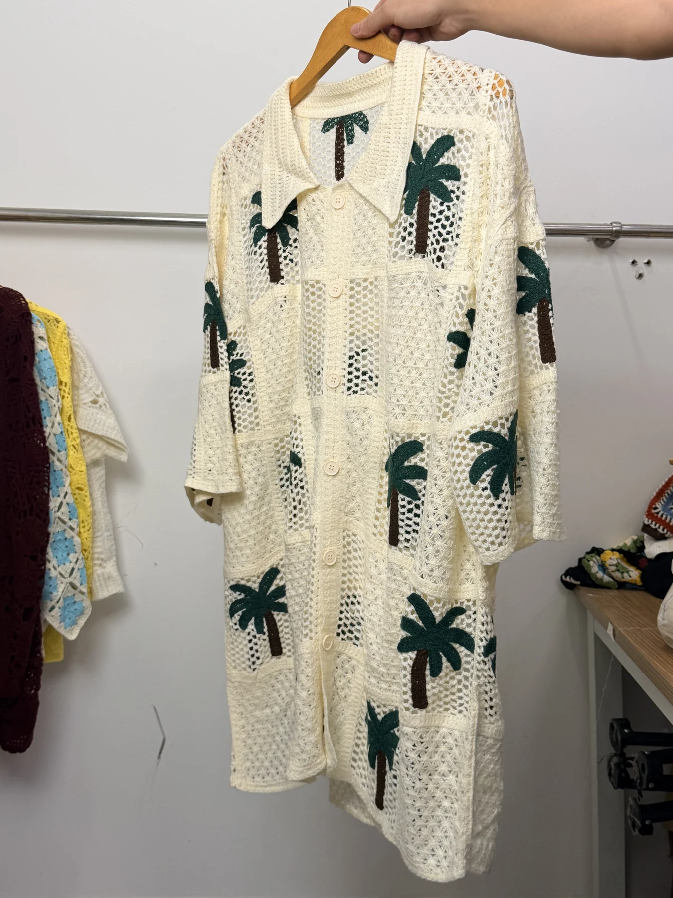 Wholesale Ivory Palm Tree Crochet-Look Shirt Dress for OEM and private label production 2