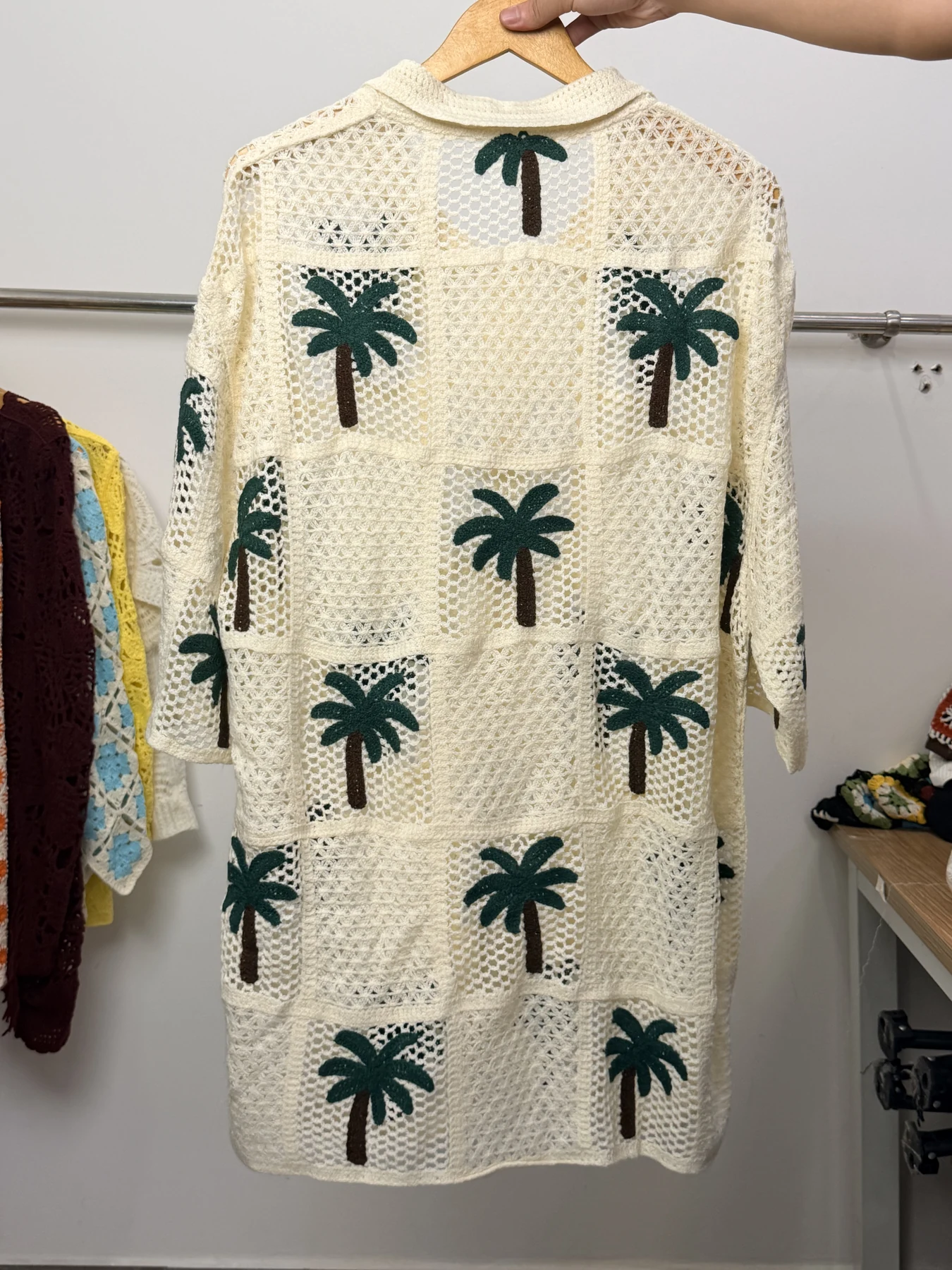 Wholesale Ivory Palm Tree Crochet-Look Shirt Dress for OEM and private label production 4